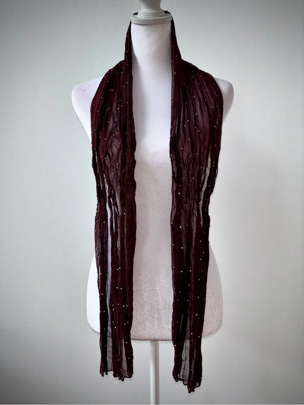 Brown Gold Beaded Crinkle Scarf Boho Festival Y2K Tuscan Mom